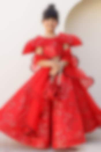 Red Sequins & Silk Embroidered Lehenga Set For Girls by Janyas Closet at Pernia's Pop Up Shop