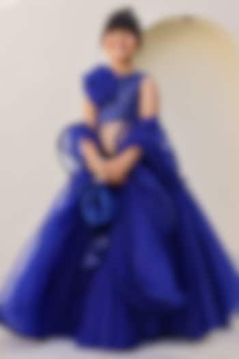 Royal Blue Sequins & Silk Embroidered Lehenga Set For Girls by Janyas Closet at Pernia's Pop Up Shop