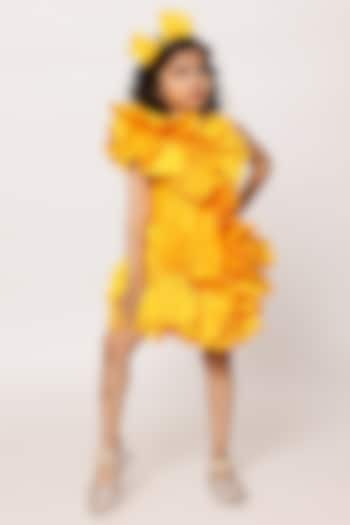Yellow Taffeta One-Shoulder Ruffled Dress for Girls by Janyas Closet