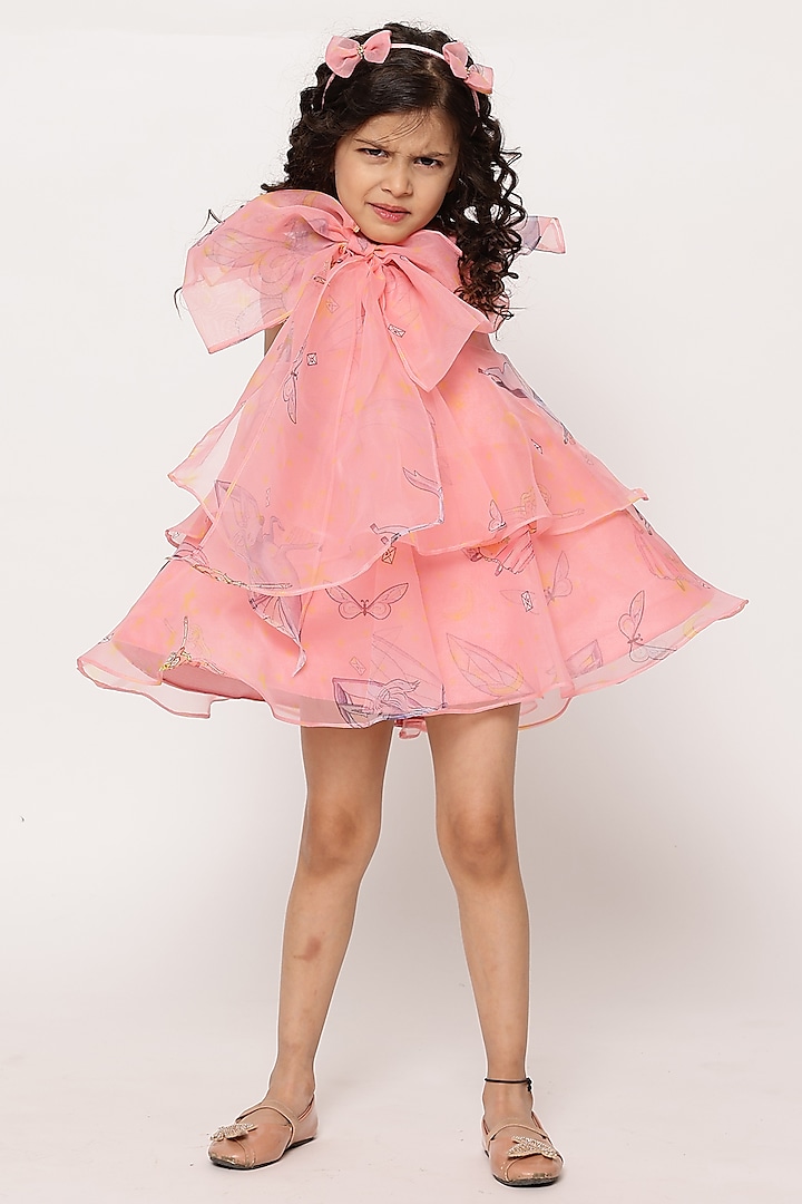 Mauve Organza Frilled Layered Dress For Girls by Janyas Closet