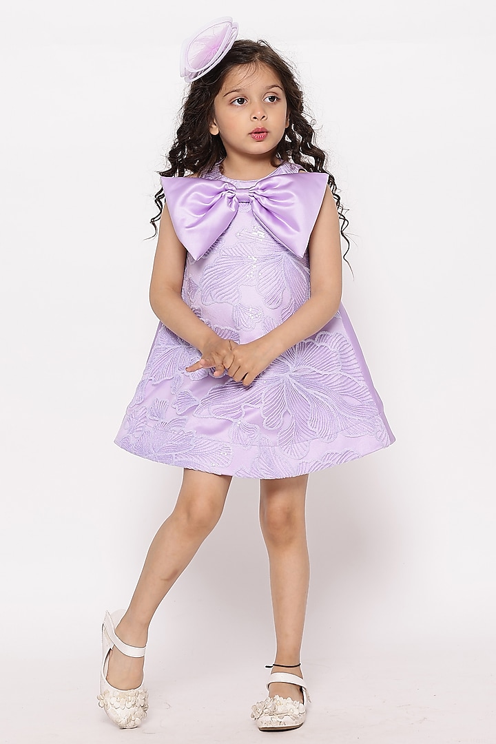 Lilac Satin & Silk Bow Butterfly Dress For Girls by Janyas Closet