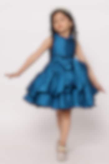 Teal Blue Taffeta Ruffled Dress For Girls by Janyas Closet
