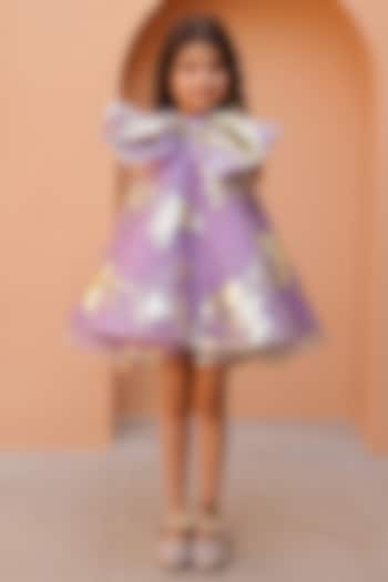 Purple Organza Tissue Foil Printed Dress For Girls by Janyas Closet at Pernia's Pop Up Shop