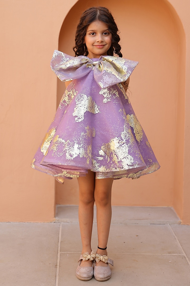 Purple Organza Tissue Foil Printed Dress For Girls by Janyas Closet at Pernia's Pop Up Shop