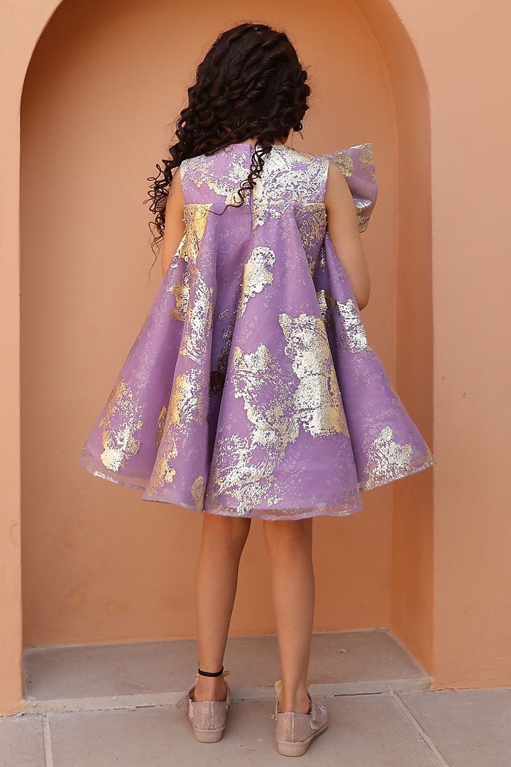 Purple Organza Tissue Foil Printed Dress For Girls by Janyas Closet at Pernia's Pop Up Shop
