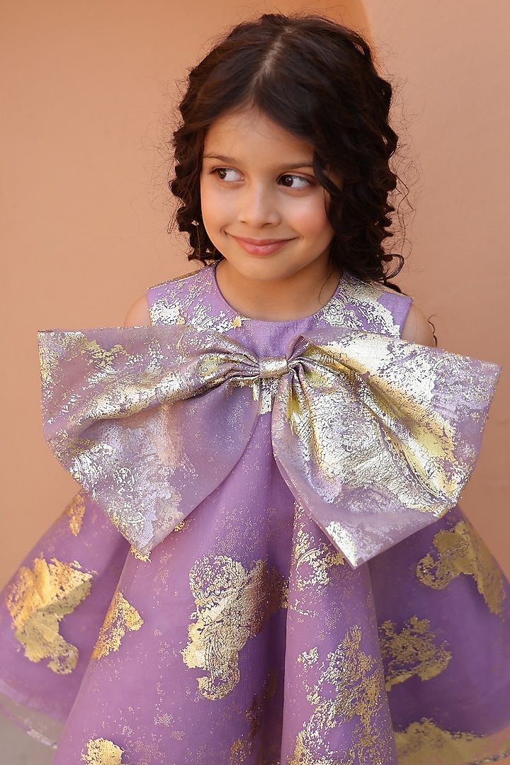 Purple Organza Tissue Foil Printed Dress For Girls by Janyas Closet at Pernia's Pop Up Shop