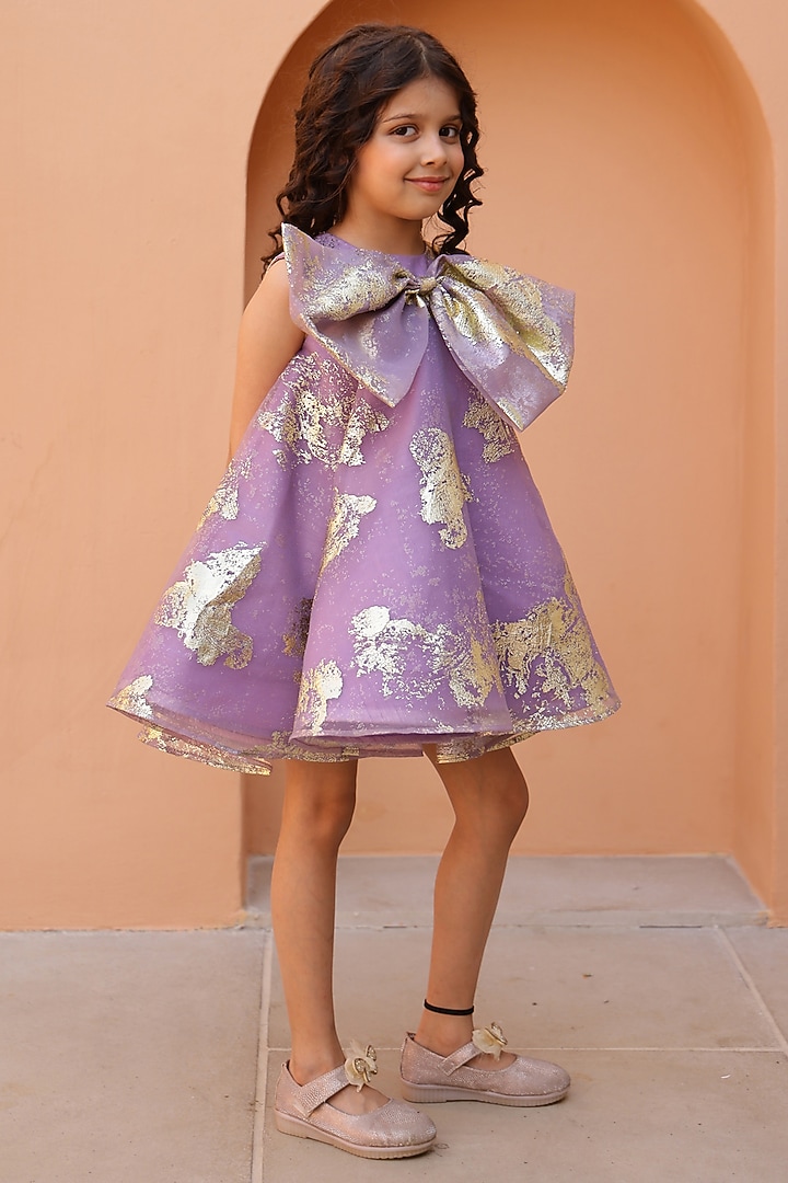 Purple Organza Tissue Foil Printed Dress For Girls by Janyas Closet at Pernia's Pop Up Shop