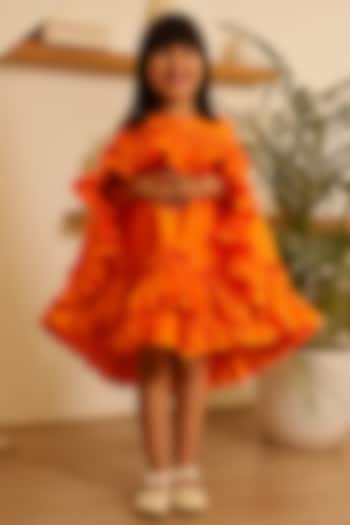 Orange Taffeta Silk Ruffled Dress For Girls by Janyas Closet at Pernia's Pop Up Shop