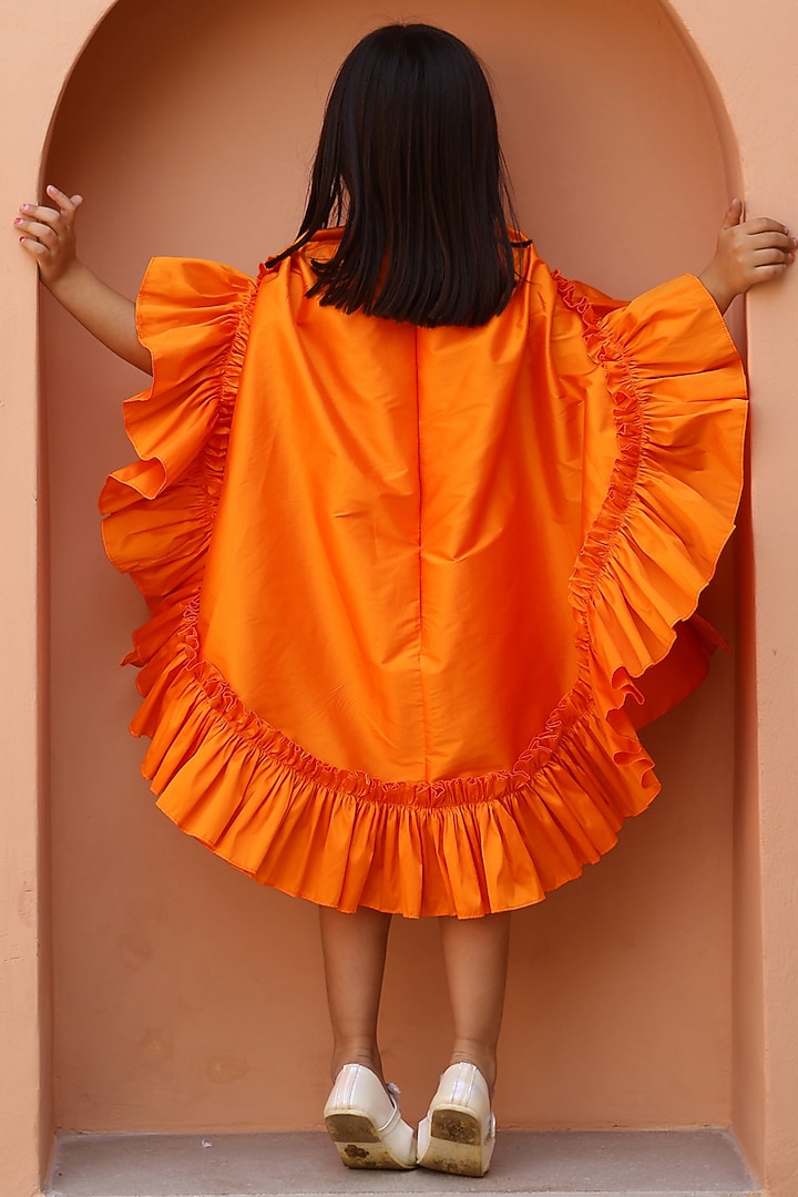 Orange Taffeta Silk Ruffled Dress For Girls by Janyas Closet at Pernia's Pop Up Shop