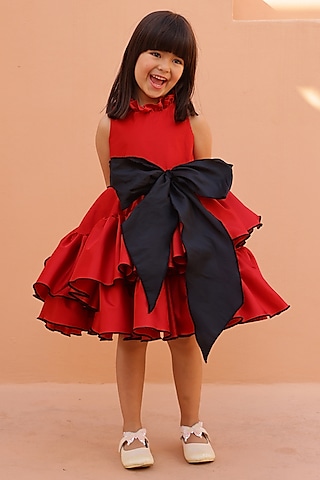 Red Rich Satin Dress For Girls by Janyas Closet