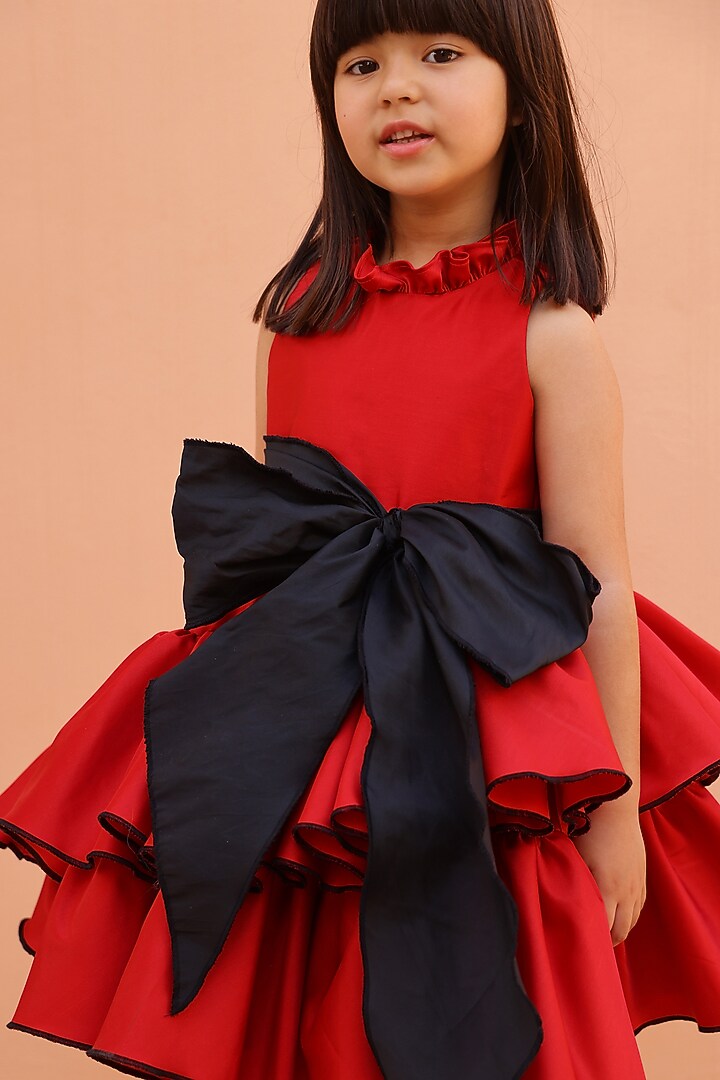 Red Rich Satin Dress For Girls by Janyas Closet at Pernia's Pop Up Shop