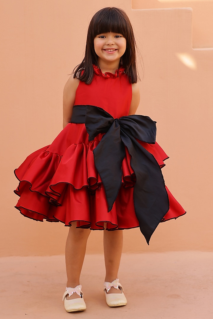 Red Rich Satin Dress For Girls by Janyas Closet at Pernia's Pop Up Shop