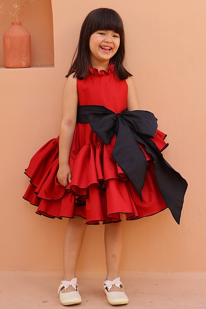 girls red satin dress Azazie Canna Girls Formal
