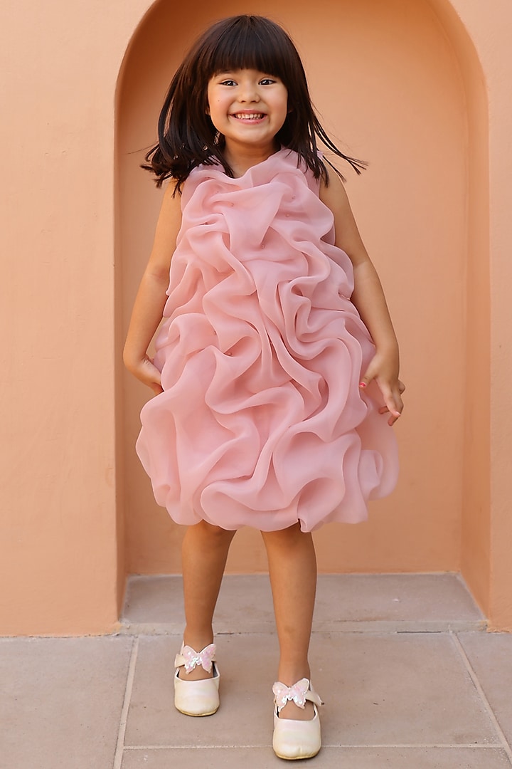 ?Mauve Pink Organza Ruffled Dress For Girls by Janyas Closet at Pernia's Pop Up Shop