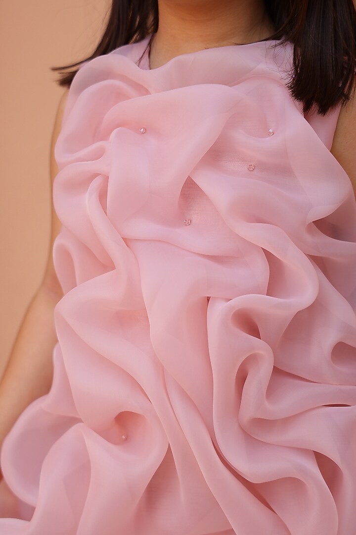 ?Mauve Pink Organza Ruffled Dress For Girls by Janyas Closet at Pernia's Pop Up Shop
