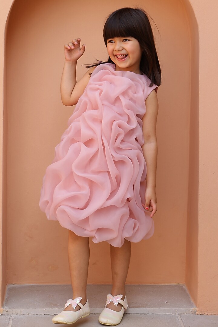 ?Mauve Pink Organza Ruffled Dress For Girls by Janyas Closet at Pernia's Pop Up Shop