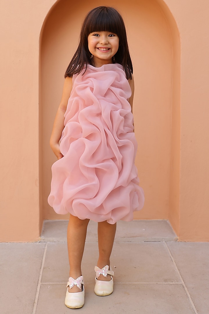 ?Mauve Pink Organza Ruffled Dress For Girls by Janyas Closet at Pernia's Pop Up Shop