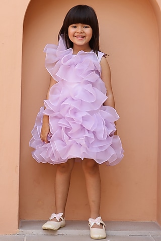 Lavender Organza Silk Ruffled Dress For Girls by Janyas Closet