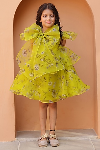 Green Organza Tiered Ruffled Dress For Girls by Janyas Closet