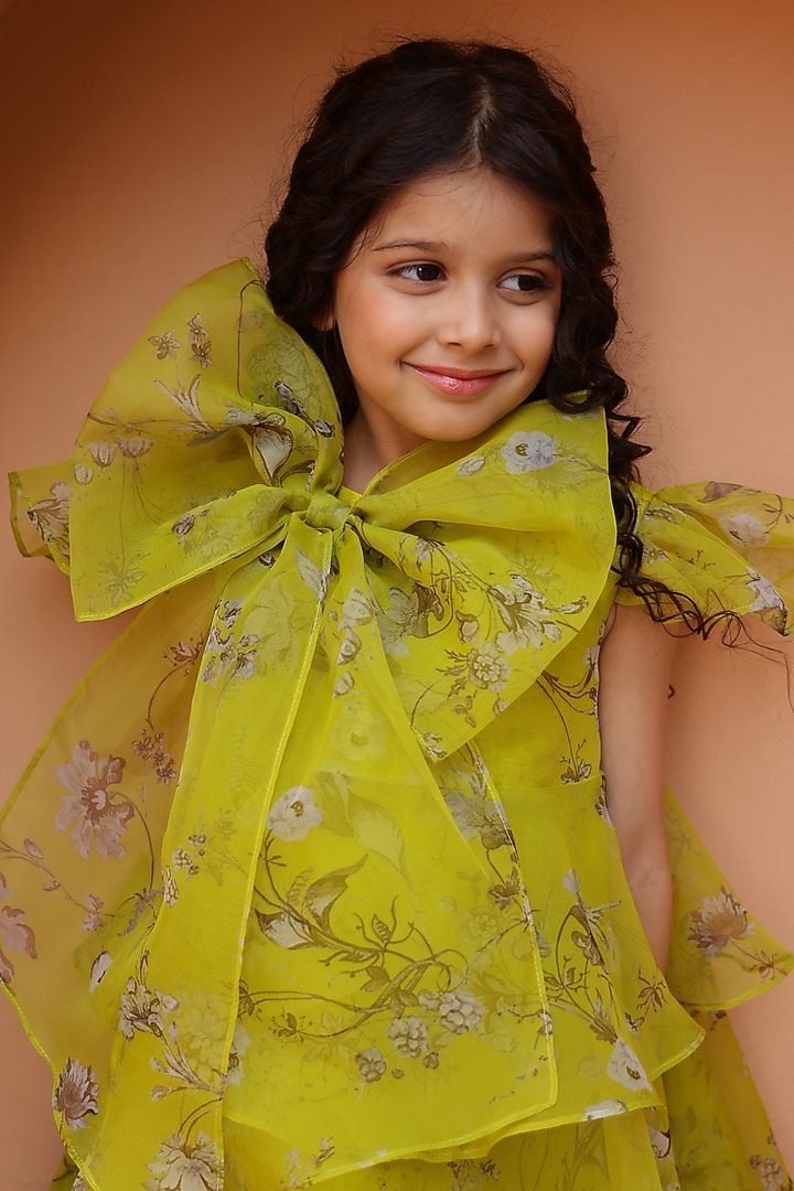 Green Organza Tiered Ruffled Dress For Girls by Janyas Closet at Pernia's Pop Up Shop