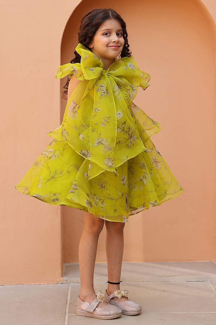 Green Organza Tiered Ruffled Dress For Girls by Janyas Closet at Pernia's Pop Up Shop