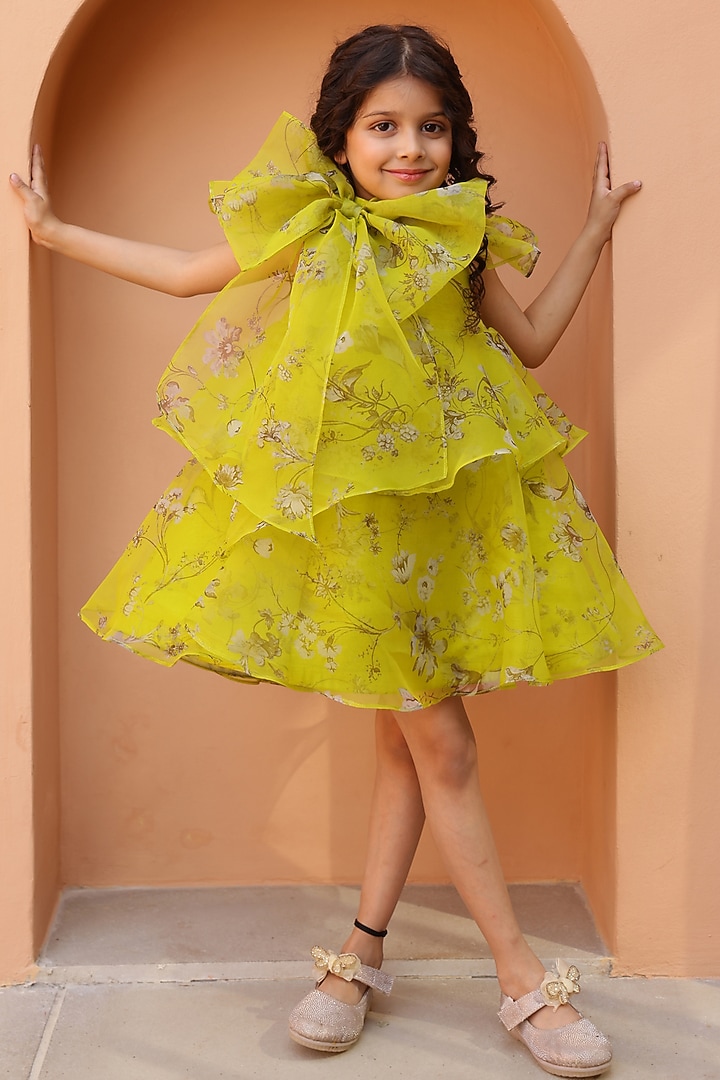 Green Organza Tiered Ruffled Dress For Girls by Janyas Closet at Pernia's Pop Up Shop