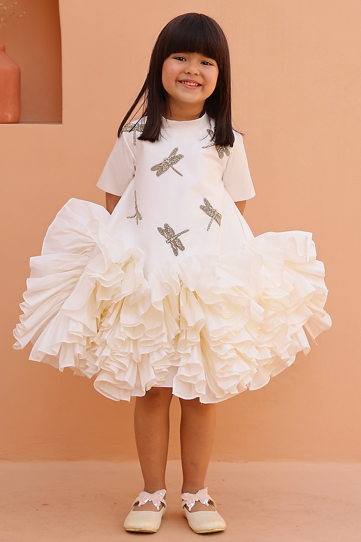 White Satin Taffeta Silk Embellished Dress For Girls by Janyas Closet at Pernia's Pop Up Shop