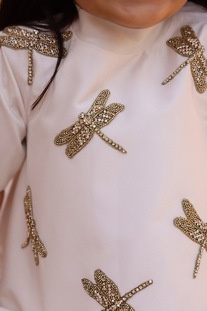 White Satin Taffeta Silk Embellished Dress For Girls by Janyas Closet at Pernia's Pop Up Shop