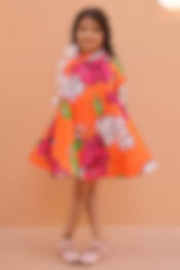 Orange Satin Floral Printed & Embellished Dress For Girls by Janyas Closet at Pernia's Pop Up Shop