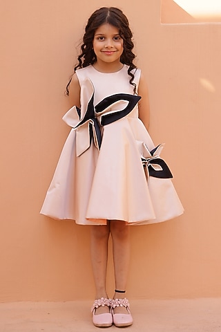 Champagne Luxe Satin Dress For Girls by Janyas Closet