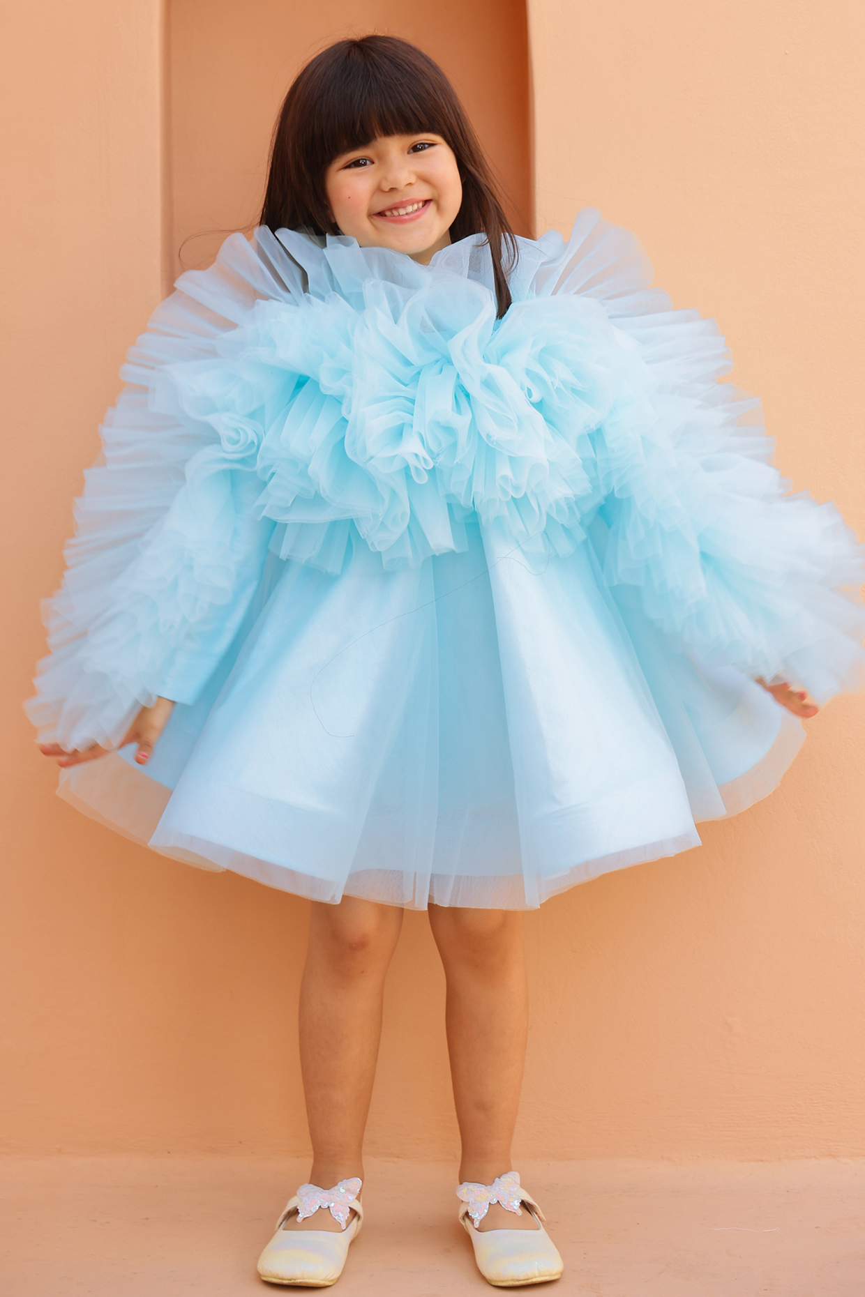 Light Blue Organza Silk Dress For Girls by Janyas Closet at Pernia's Pop Up Shop