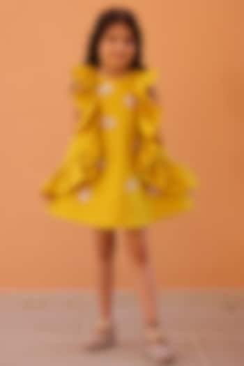 Yellow Taffeta Silk Stone Embellished Ruffled A-Line Dress For Girls by Janyas Closet at Pernia's Pop Up Shop