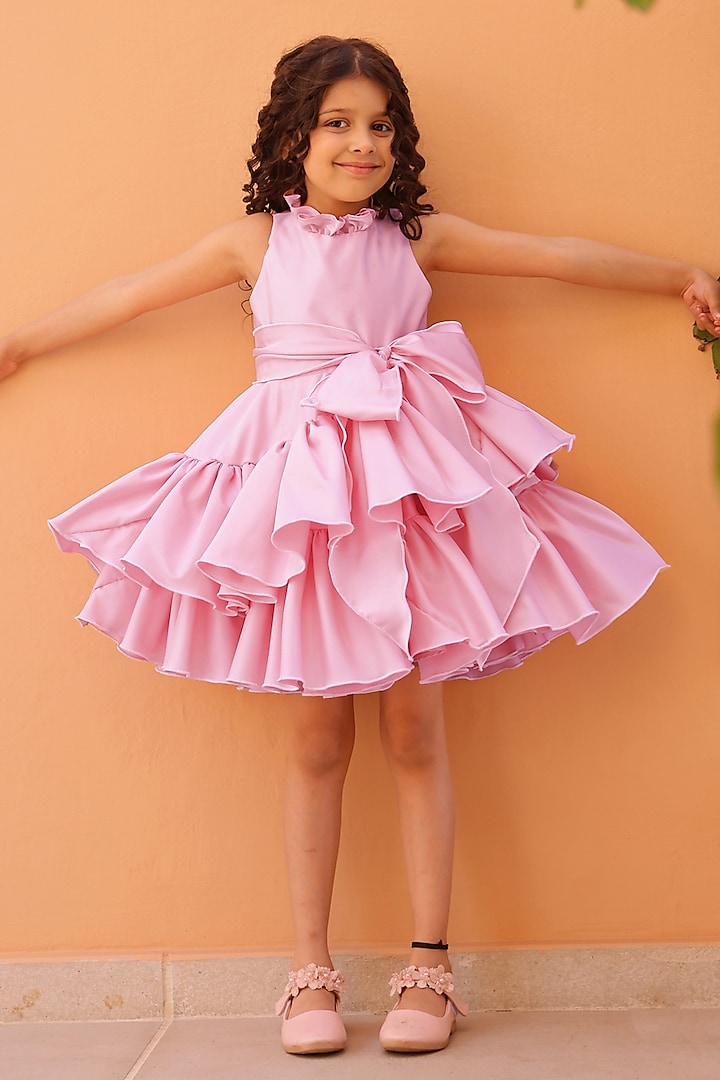 Blush Pink Belle Satin Ruffled Party Dress For Girls by Janyas Closet at Pernia's Pop Up Shop