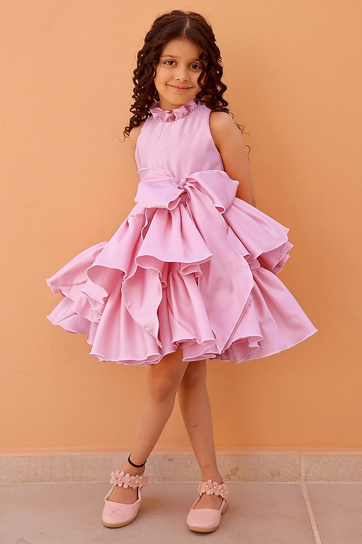 Blush Pink Belle Satin Ruffled Party Dress For Girls by Janyas Closet at Pernia's Pop Up Shop