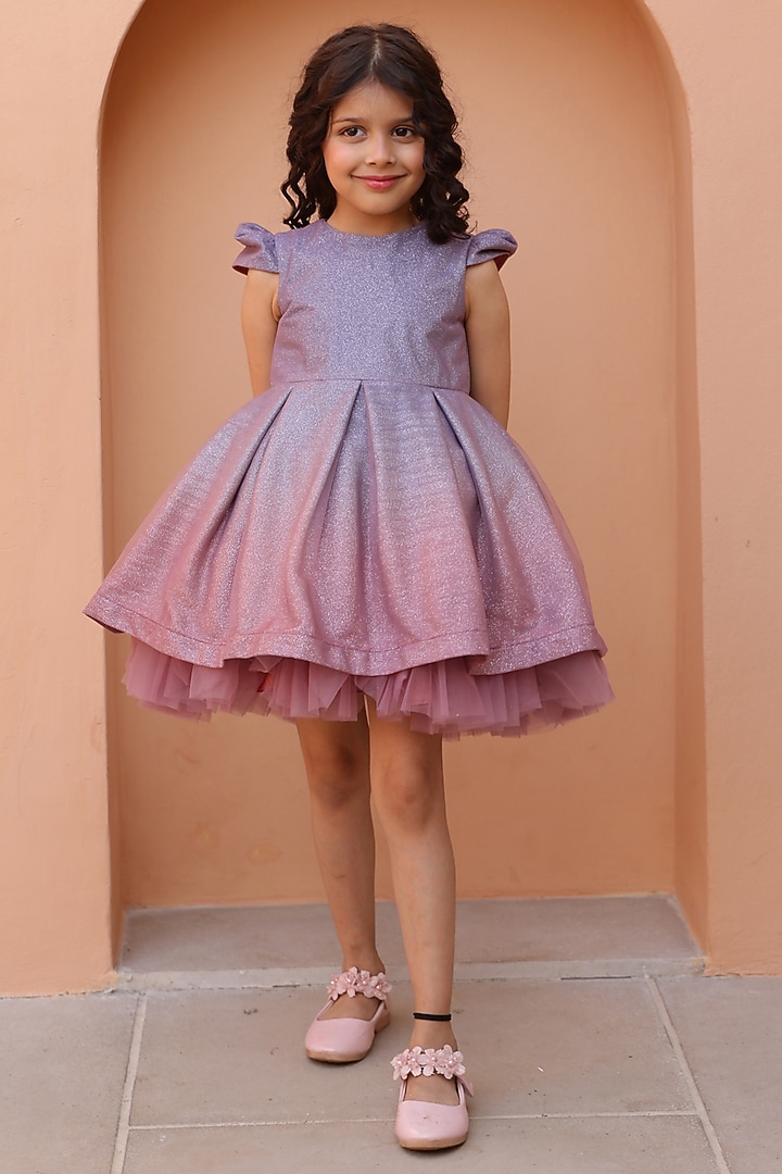Greyish Pink Sequins & Net Dress For Girls by Janyas Closet at Pernia's Pop Up Shop