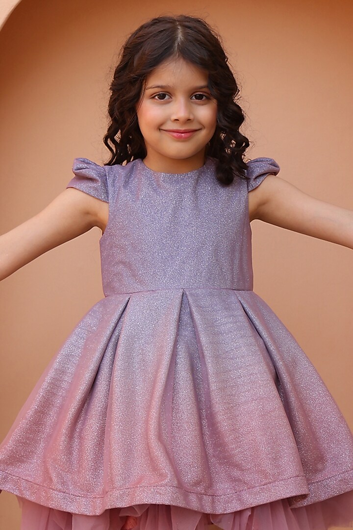 Greyish Pink Sequins & Net Dress For Girls by Janyas Closet at Pernia's Pop Up Shop
