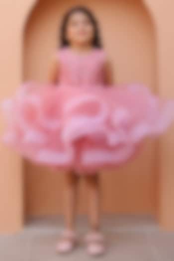 Mauve Net & Silk Embellished Dress For Girls by Janyas Closet at Pernia's Pop Up Shop