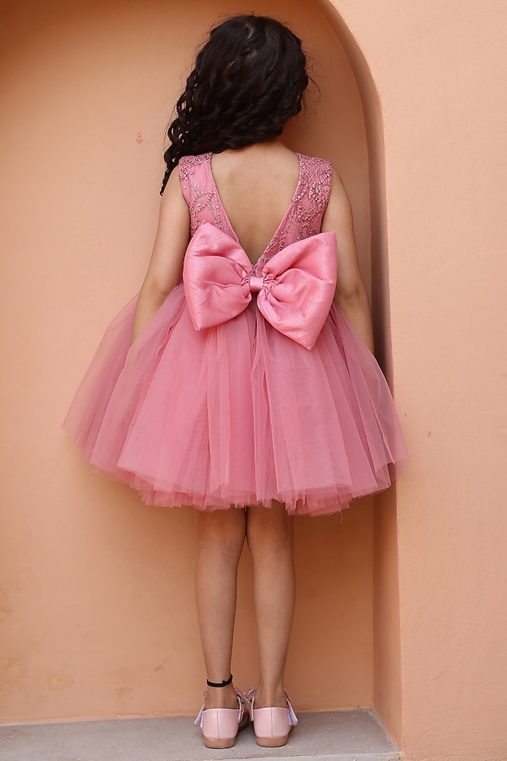 Mauve Net & Silk Embellished Dress For Girls by Janyas Closet at Pernia's Pop Up Shop