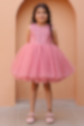 Mauve Silk & Net Embellished Dress For Girls by Janyas Closet at Pernia's Pop Up Shop
