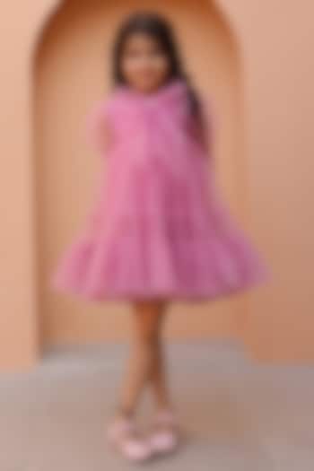 Mauve Silk & Net Dress For Girls by Janyas Closet at Pernia's Pop Up Shop