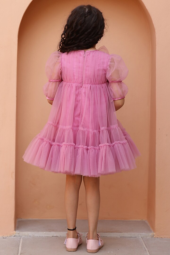 Mauve Silk & Net Dress For Girls by Janyas Closet at Pernia's Pop Up Shop