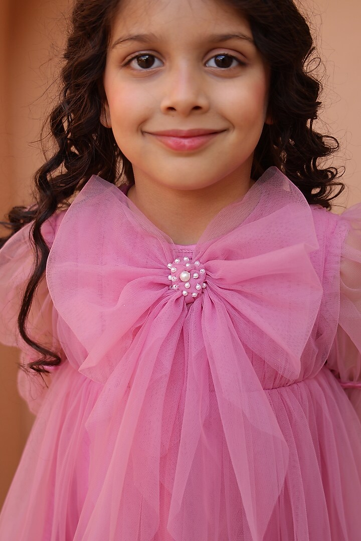 Mauve Silk & Net Dress For Girls by Janyas Closet at Pernia's Pop Up Shop