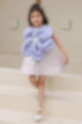 Greyish Blue Jacquard Pearl Work A-Line Dress For Girls by Janyas Closet at Pernia's Pop Up Shop