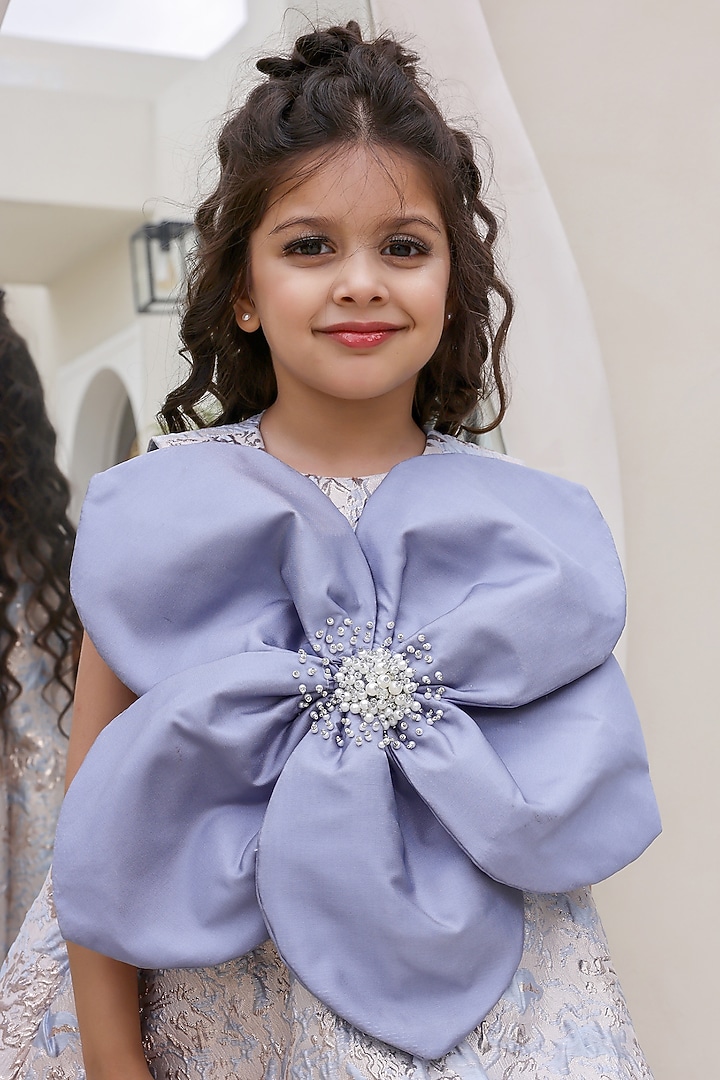 Greyish Blue Jacquard Pearl Work A-Line Dress For Girls by Janyas Closet at  Pernia's Pop Up Shop
