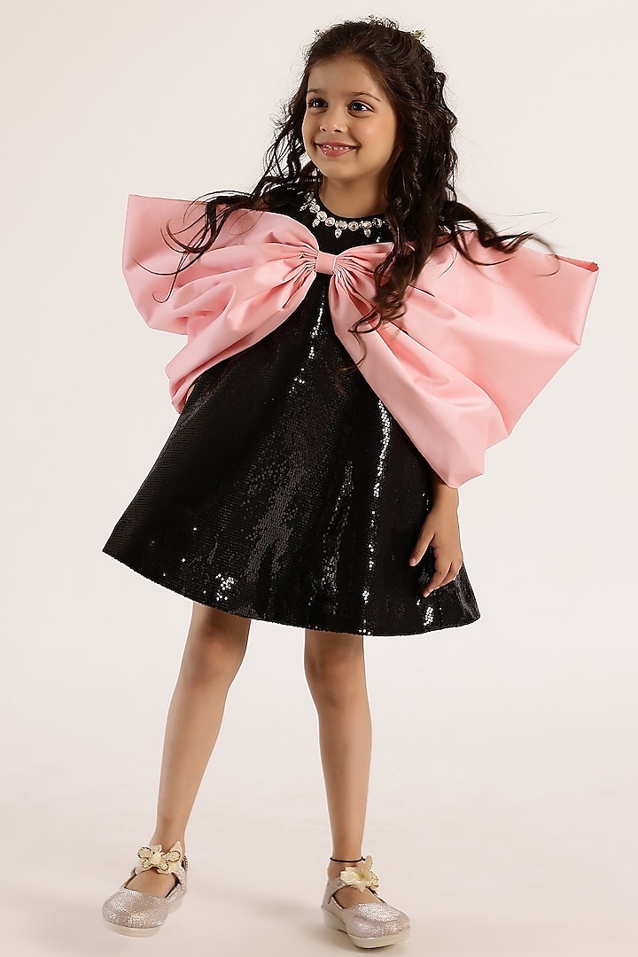 Black & Pink Sequin A-Line Baggy Dress For Girls by Janyas Closet at Pernia's Pop Up Shop