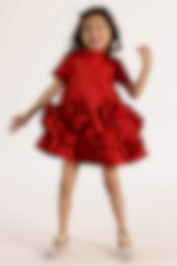 Red Satin Ruffled Dress For Girls by Janyas Closet at Pernia's Pop Up Shop