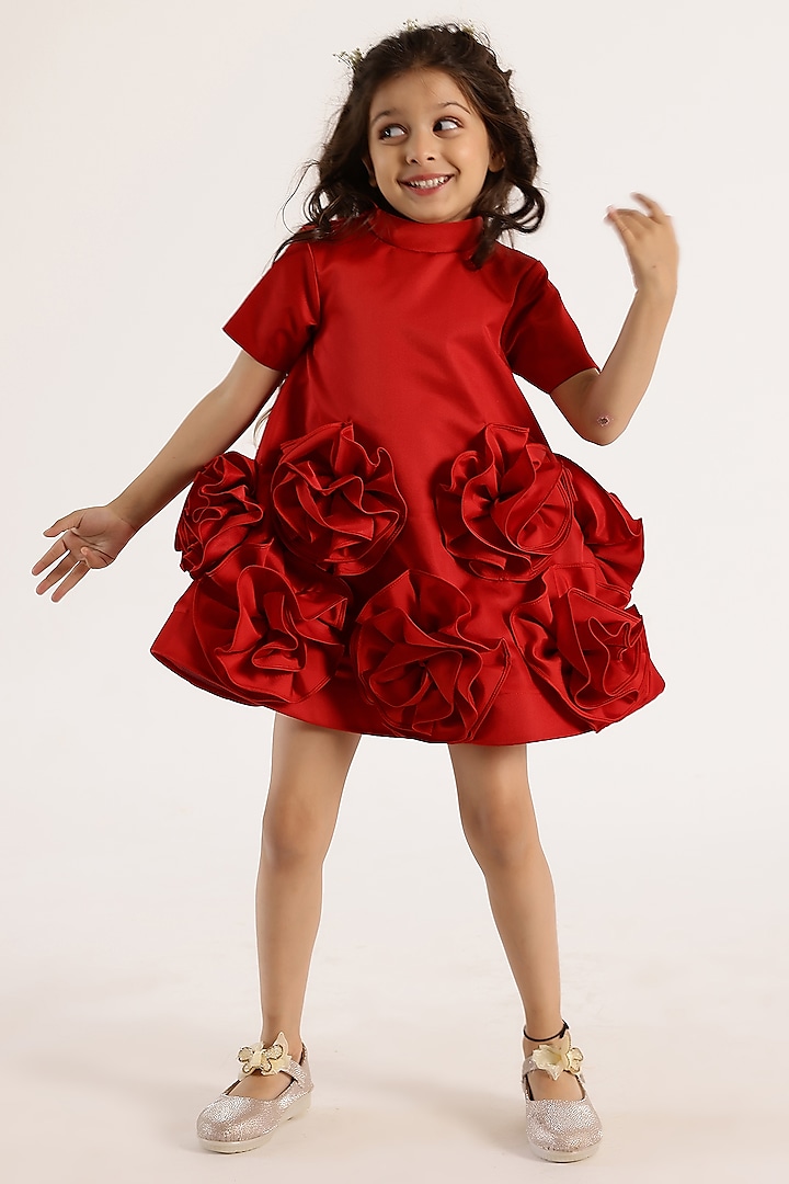 Red Satin Ruffled Dress For Girls by Janyas Closet at Pernia's Pop Up Shop