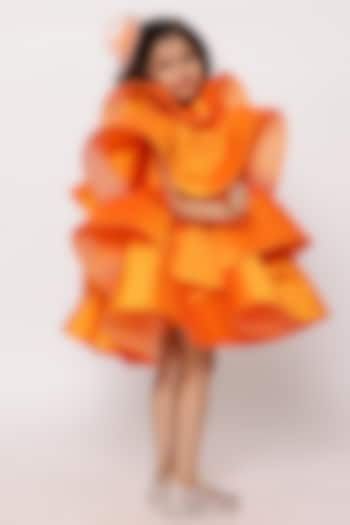 Orange Taffeta Silk Ruffled Dress For Girls by Janyas Closet at Pernia's Pop Up Shop