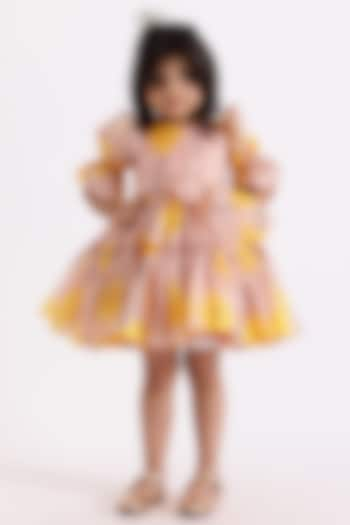 Peach & Yellow Organza & Silk Printed Dress For Girls by Janyas Closet