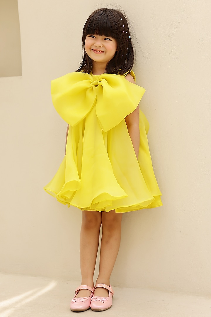 Lime Green Organza & Silk Dress For Girls by Janyas Closet at Pernia's Pop Up Shop